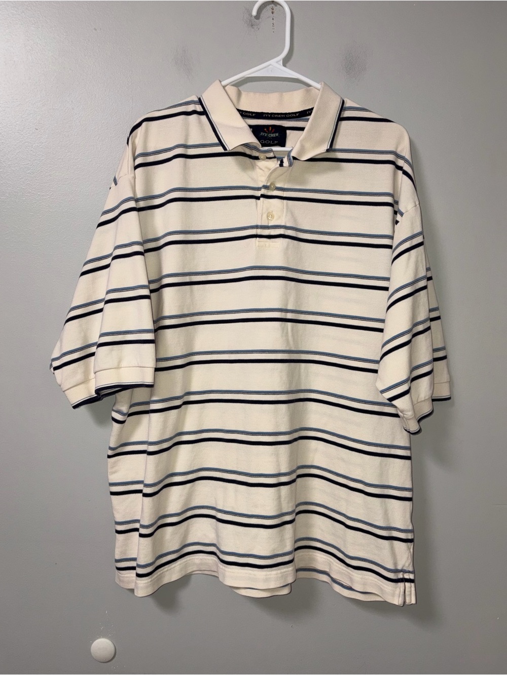 Ivy Crew Golf Vintage Cream & Navy Striped Polo XXL Preppy Country Club